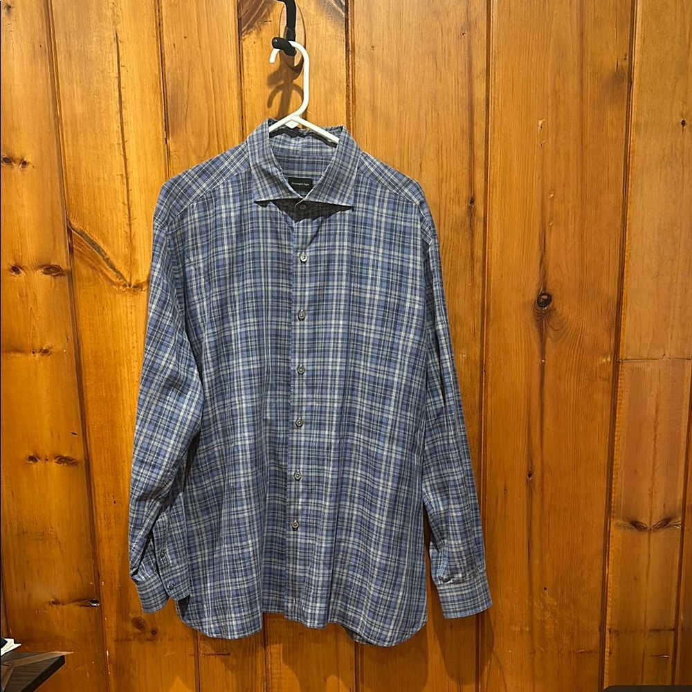 Ermenegildo Zegna Men’s Plaid Long Sleeved Button Down Dress Shirt Size 3XL